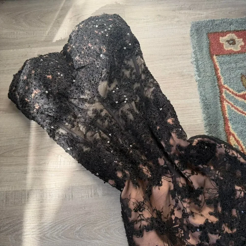 Y2K Sherri Hill Black lace strapless mermaid dress - Picture 2 of 6